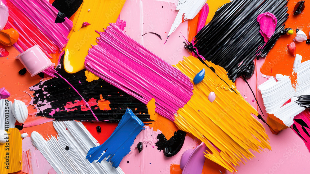 Fototapete vibrant collection of paint strokes in various colors, showcasing captivating fusion of abstract forms and textures. dynamic arrangement evokes creativity and artistic expression