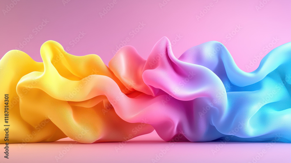 Poster vibrant display of pastel colors in soft, delicate swirls creates mesmerizing visual effect. flowing fabric like texture evokes sense of calm and creativity