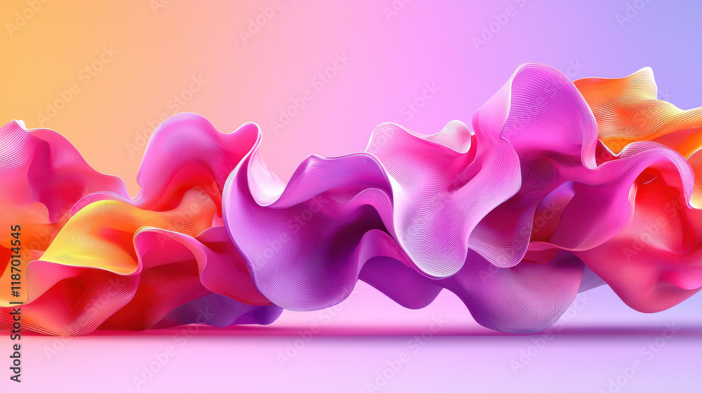 Poster vibrant and dynamic wave of abstract forms in pink, orange, and purple hues creates stunning visual 