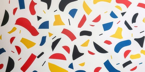 Colorful abstract shapes in a playful arrangement on a white background.