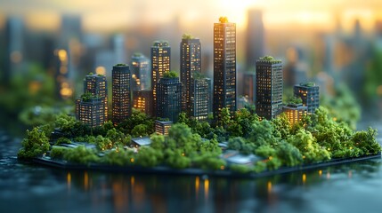 Naklejka premium Sustainable Cityscape with Green Urban Planning and Modern Architecture