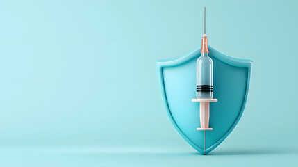 medical syringe symbolizing protection against illness, set against light blue background. This conveys safety and health awareness