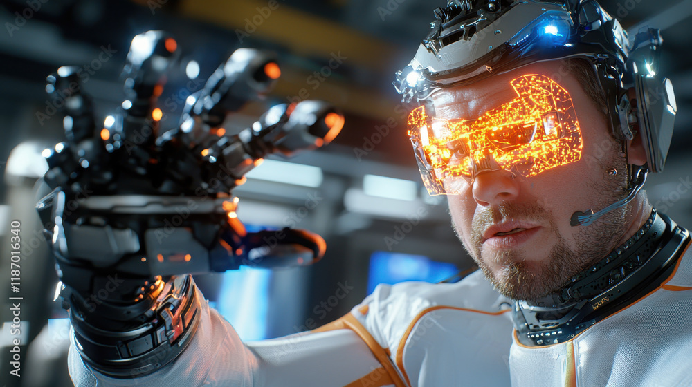 Fototapete futuristic depiction of robotic character with glowing elements, showcasing advanced technology and 