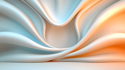 Obraz premium tranquil abstract scene portraying perfect balance with flowing fabric in soft blue and orange hues, creating serene and harmonious atmosphere