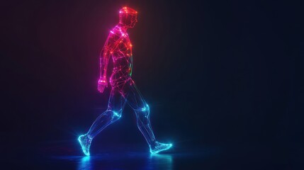 Fototapeta premium Neon Walking Man: Abstract Digital Art