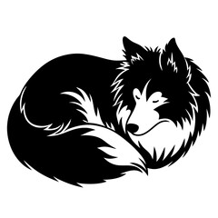 shetland Dog Sleeping black silhouette vector,  silhouette Design vector icon with white background	