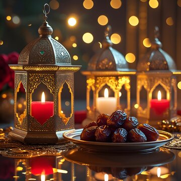 ornate arabic laterns gold background