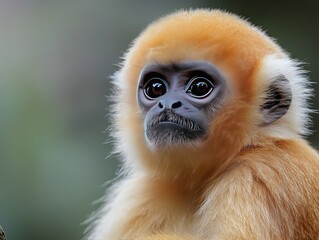 Obraz premium Golden monkey portrait, jungle background, wildlife photography, conservation.