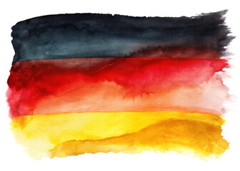 Vibrant watercolor background, German flag colors, artistic abstract design, colorful texture, creative illustration.