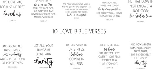 Fototapeta premium Love Bible Verse Bundle, Love poster set, Love Home decor, Christian quotes vector illustration