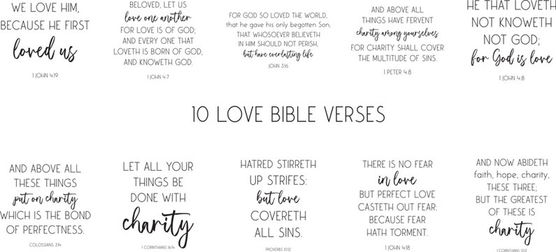 Love Bible Verse Bundle, Love poster set, Love Home decor, Christian quotes vector illustration