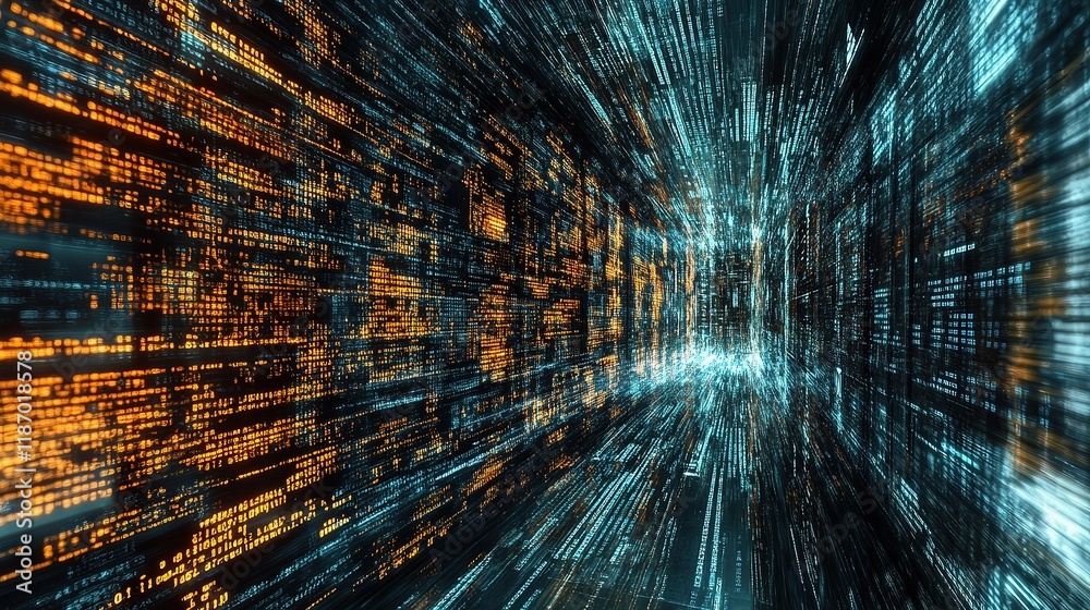 Poster dynamic abstract representation of programming code in technology scene