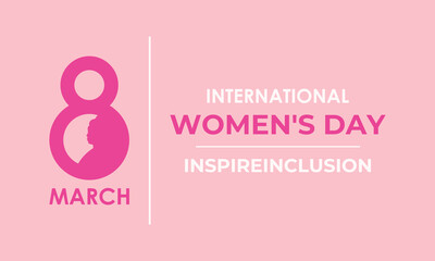 International Women's Day 8 march with love icon and gradient circle. Women silhouette head isolated white and pink background. Design for banner, cards, prints, social media, poster, flyer.