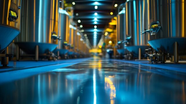 Stainless Steel Tanks In A Modern Factory Setting