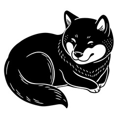 shiba inu Dog Sleeping black silhouette vector,  silhouette Design vector icon with white background	