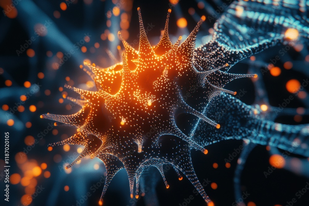 Aufkleber detailed 3d visualization of virus structure highlighting capsid, spikes, and glowing rna strands in
