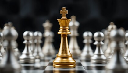 A dazzling chess set with iridescent, glass-like pieces arranged on a reflective surface, highlighted by a pastel gradient background of pink and blue hues, evoking elegance and strategy.