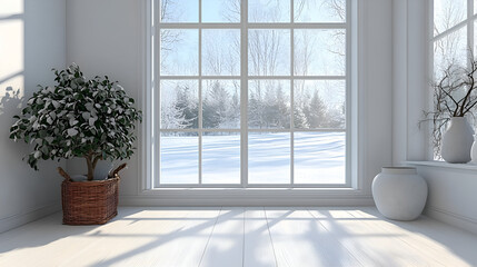 Fototapeta premium Scandinavian interior design features a white empty