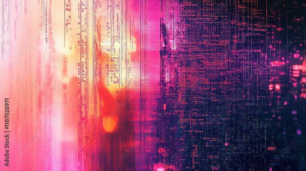 Poster abstract technology overlay with coding and colorful lines