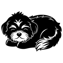 shih tzu Dog Sleeping black silhouette vector,  silhouette Design vector icon with white background	