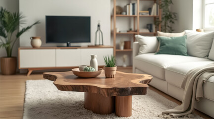 live edge wooden coffee table a modern living room