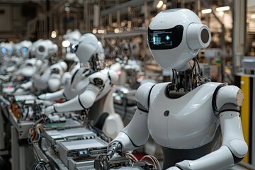 futuristic factory where ai-powered robots work in perfect harmony with humans