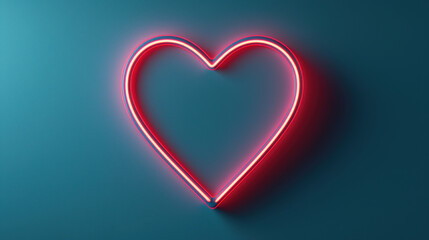 Neon heart glowing on teal background, creating vibrant contrast