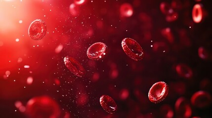 microscopic view, red blood cells, plasma, circulatory system, medical illustration, scientific visualization, floating particles, liquid medium, cellular biology, hemoglobin, oxygenation, arterial fl