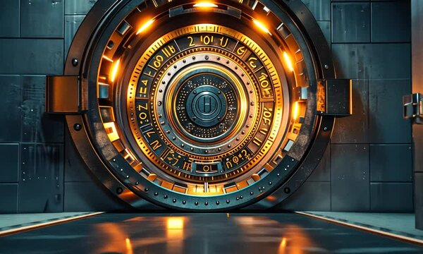 Secure futuristic vault door with complex locking mechanism