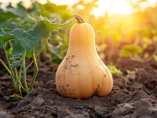 Butternut Squash Harvest Sunset Field Farming.