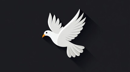 Fototapeta premium Serene white dove in flight against a dark background. Symbol of peace and hope.