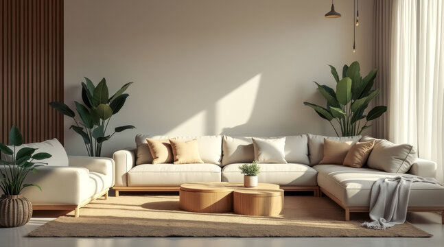 serene living room with sectional sofa wooden coffee table