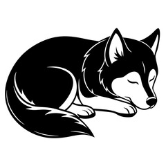 siberian husky Dog Sleeping black silhouette vector,  silhouette Design vector icon with white background	