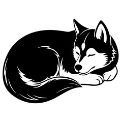 siberian husky Dog Sleeping black silhouette vector,  silhouette Design vector icon with white background	