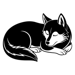 siberian husky Dog Sleeping black silhouette vector,  silhouette Design vector icon with white background	