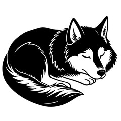 siberian husky Dog Sleeping black silhouette vector,  silhouette Design vector icon with white background	