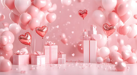 3D Valentines backdrop, podium, romantic, heart design, love theme, elegant, festive scene.