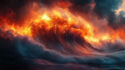 Fototapeta premium Fiery sunset wave crashing.