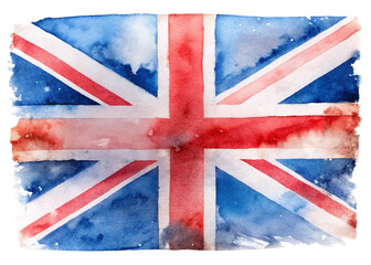 Fototapeta premium Watercolor British flag, vibrant colors, artistic representation, patriotic symbol, creative design, abstract background.
