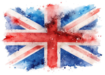 Watercolor British flag, vibrant colors, artistic design, patriotic theme, abstract background, creative illustration.