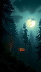 Obraz premium Enchanted Twilight: Mystical Forests and Celestial Reflections