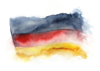 Watercolor flag design, German colors, abstract artistic style, vibrant hues, creative background element.