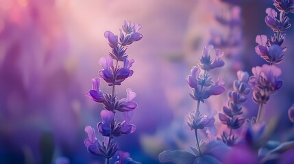 Purple Flowers Blooming Softly In Sunset Light