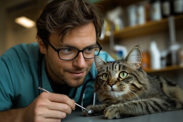 A veterinarian provides careful attention in a pet emergency care setting, ensuring the best animal treatment and expertise in veterinary medicine for a healthy pet.