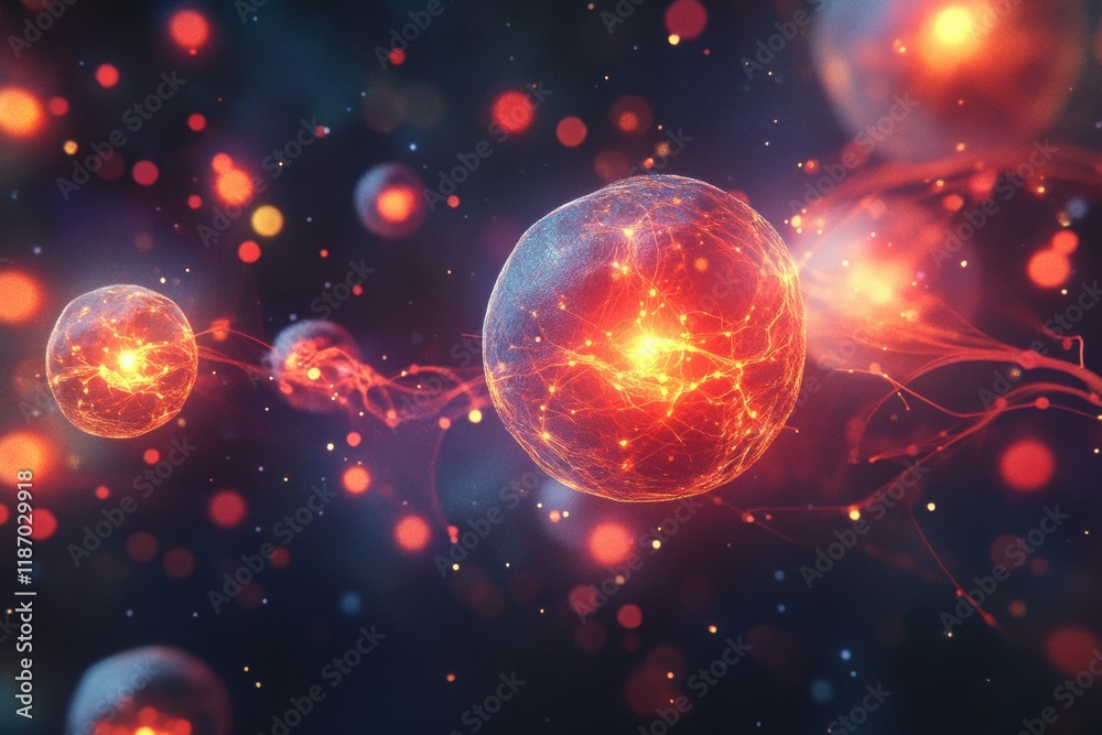 Aufkleber cancer cells illuminated with vibrant edges represent cellular activity and interactions under exami