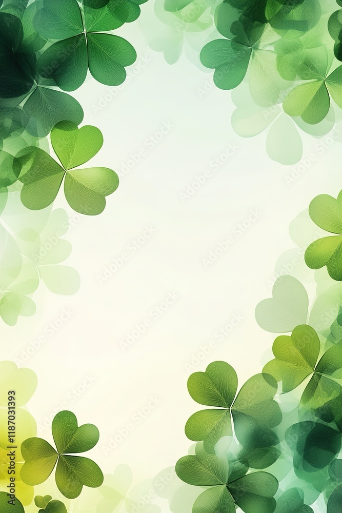 Poster modern abstract background with overlapping shamrock shapes in shades of green and soft gradient des