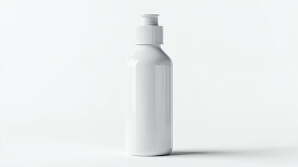White plastic bottle, minimalist design, plain packaging, pharmaceutical style, studio lighting, soft shadows, clean background, product photography, matte finish, cylindrical shape, medical aesthetic