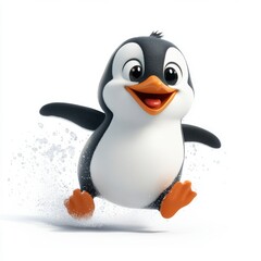 Fototapeta premium Happy Cartoon Penguin Splashing in Water with Joyful Expression