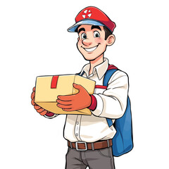 A smiling young delivery man Cartoon Vector Illustration isolated on a white background