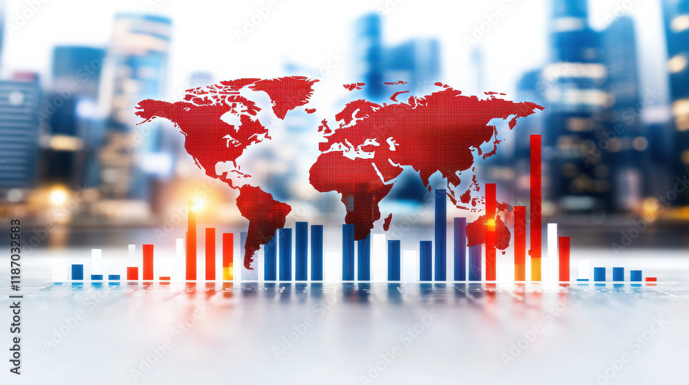 Leinwandbilder digital world map showcasing economic indicators with vibrant bar graphs. this represents global dat